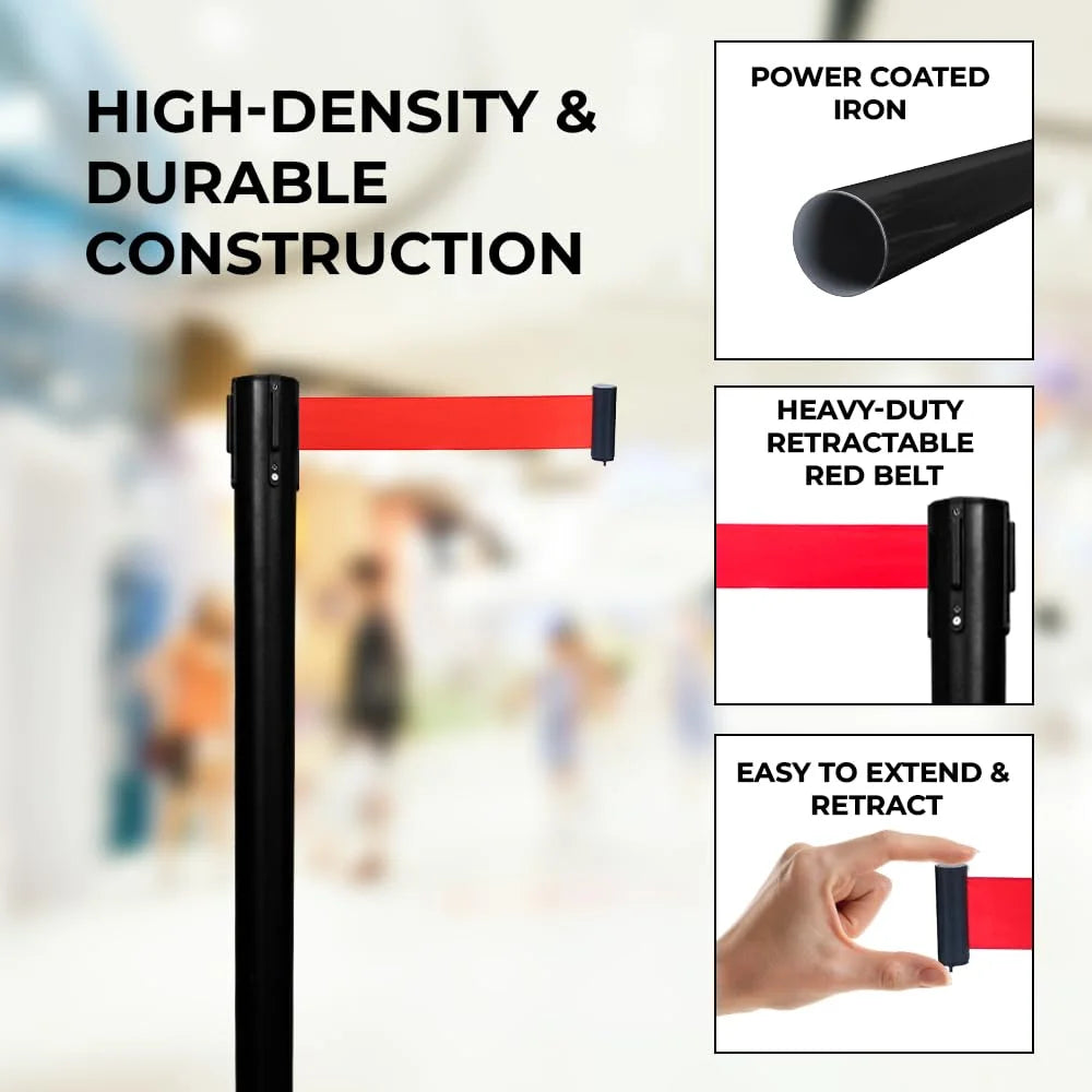 Berry Black Queue Barrier with 3M Red Retractable Belt