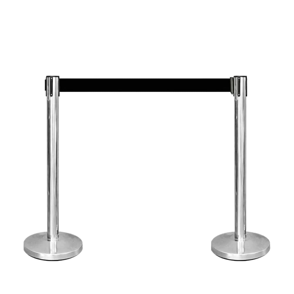 100CM Berry stainless steel barrier post with 3M black retractable belt for crowd separation