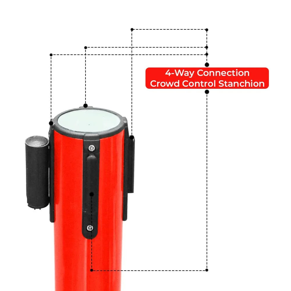 100CM Berry red stanchion with 3M black retractable belt for queue control
