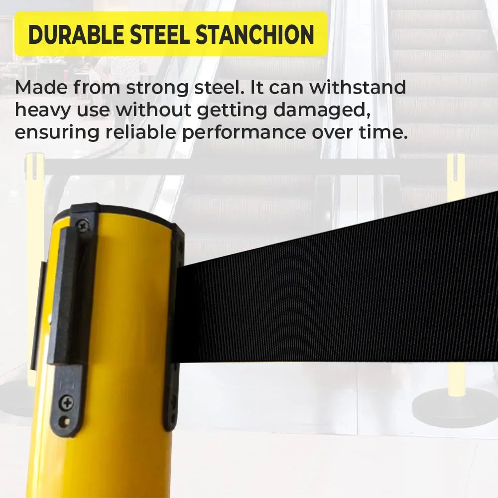 Berry 100CM Yellow Stanchion Post with 3M Black Retractable Belt