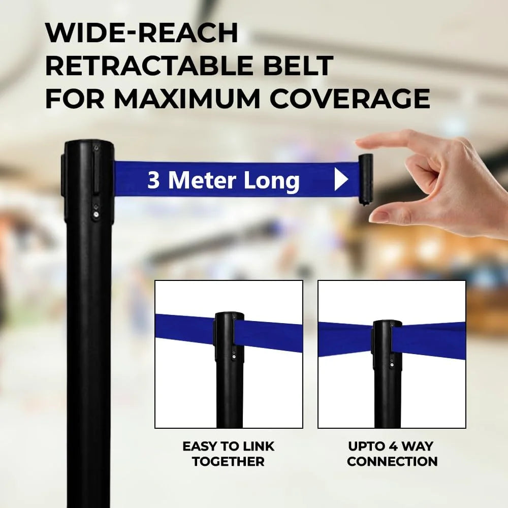 Berry Black Queue Barrier with 3M Blue Retractable Belt