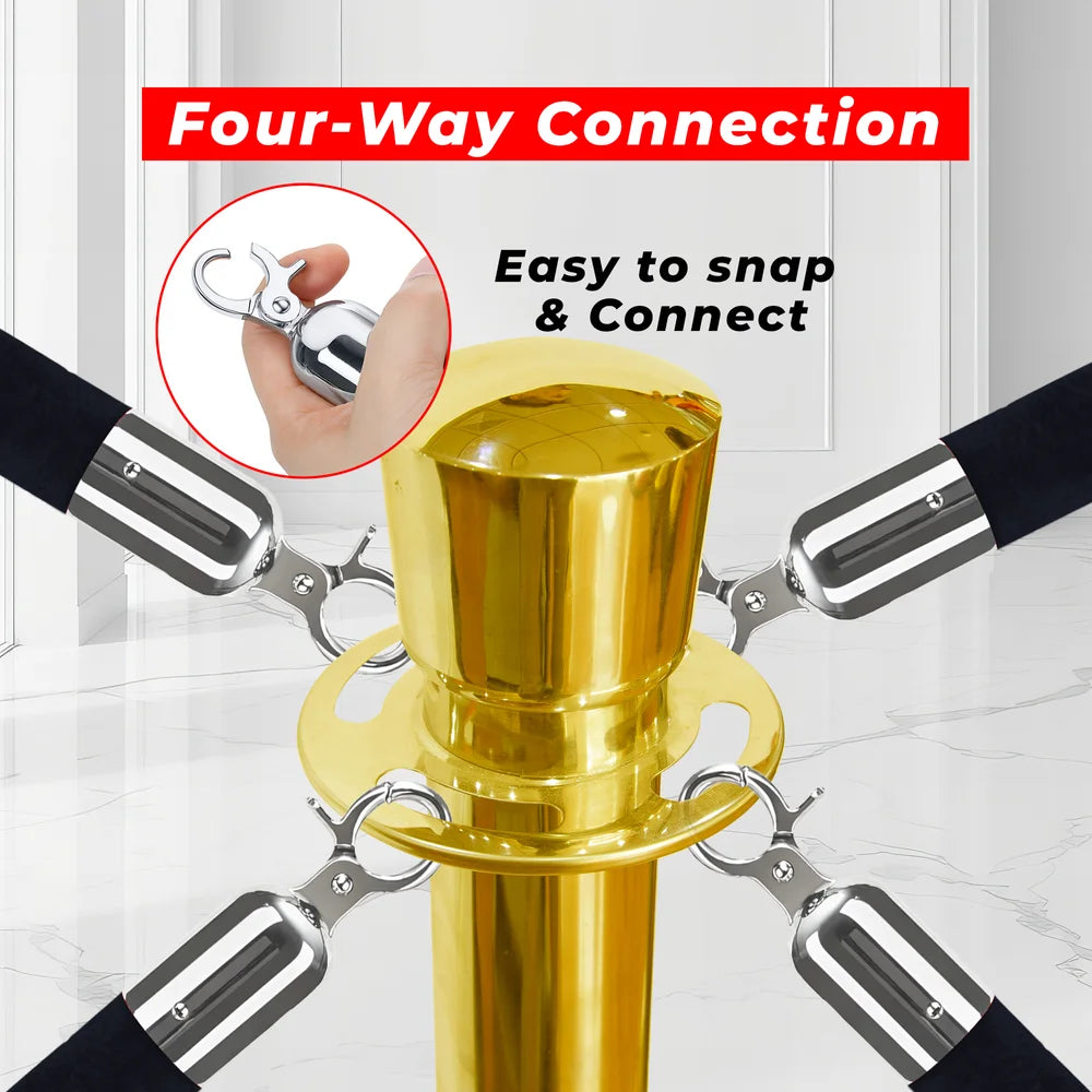 one hundred centimeter Berry gold rope post with black velvet rope for premium venue presentation