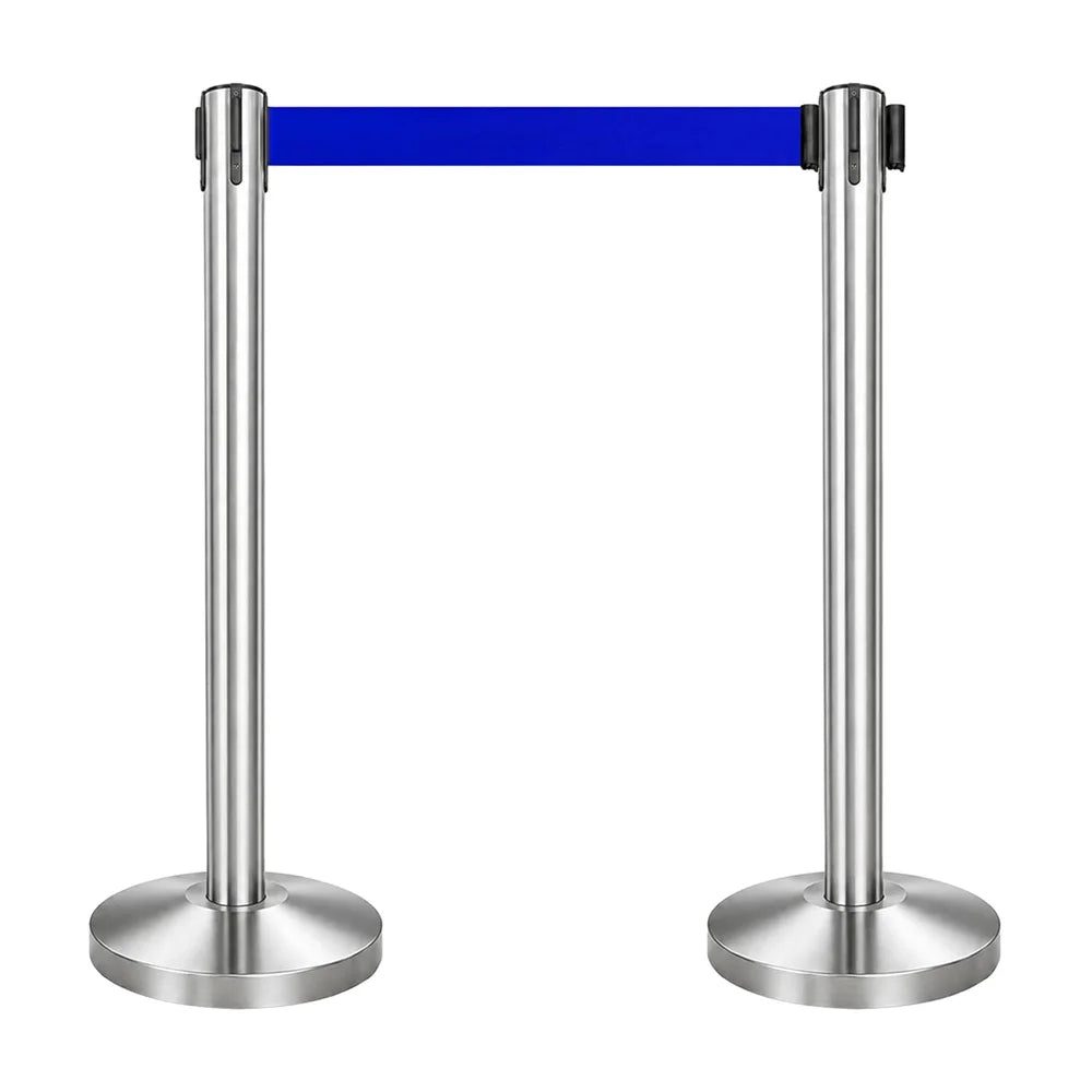 100CM Berry stainless steel barrier post with 3M blue retractable belt for crowd separation