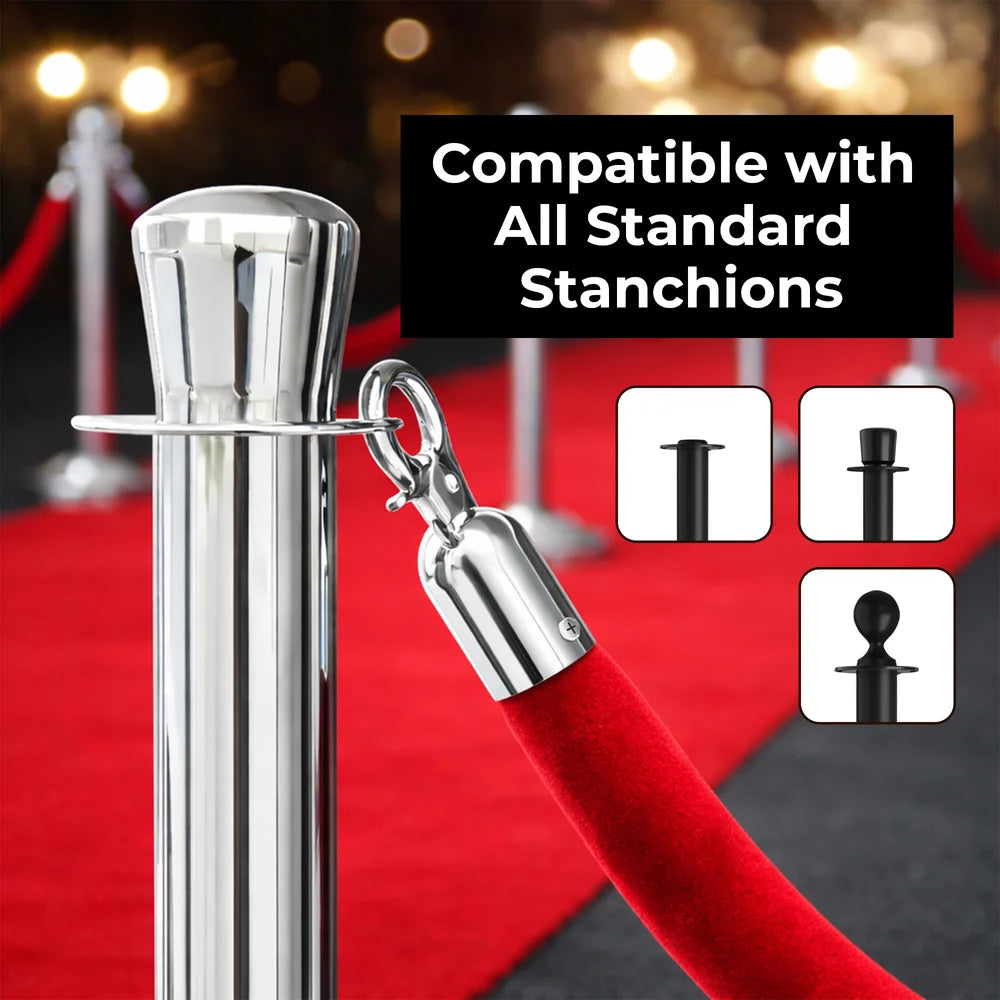 Berry 1.5M Velvet Stanchion Rope with Silver Hooks