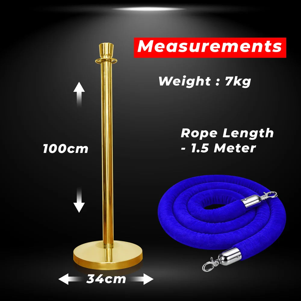 one hundred centimeter Berry gold access control stanchion with blue twisted rope