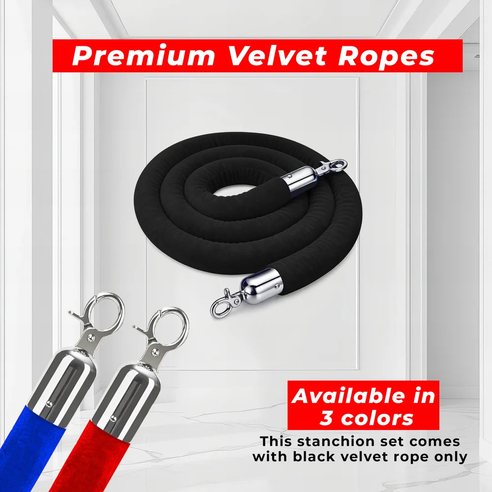 one hundred centimeter Berry gold access post with black velvet rope for restricted and reserved areas