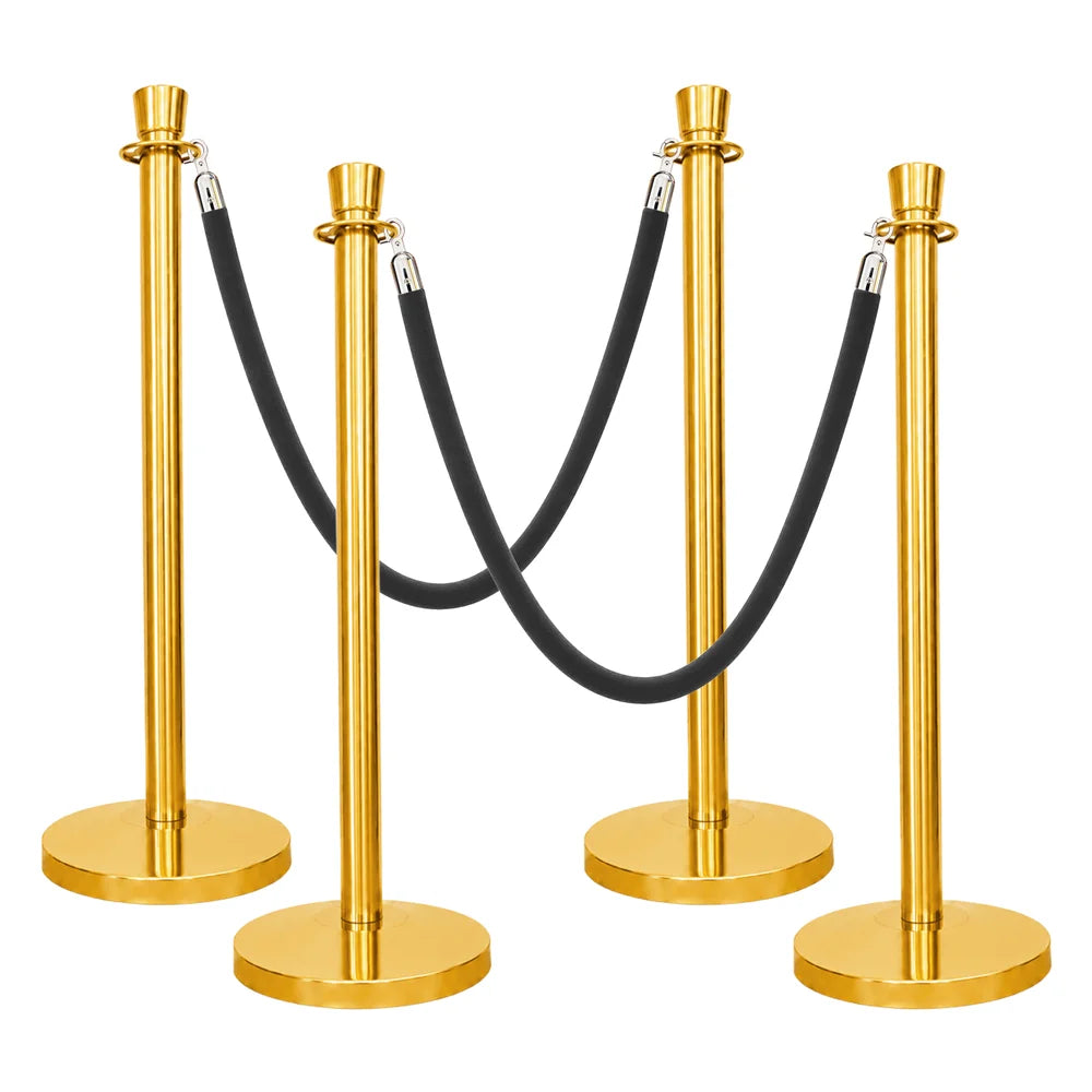 one hundred centimeter Berry gold entrance barrier with black velvet rope for guest guidance
