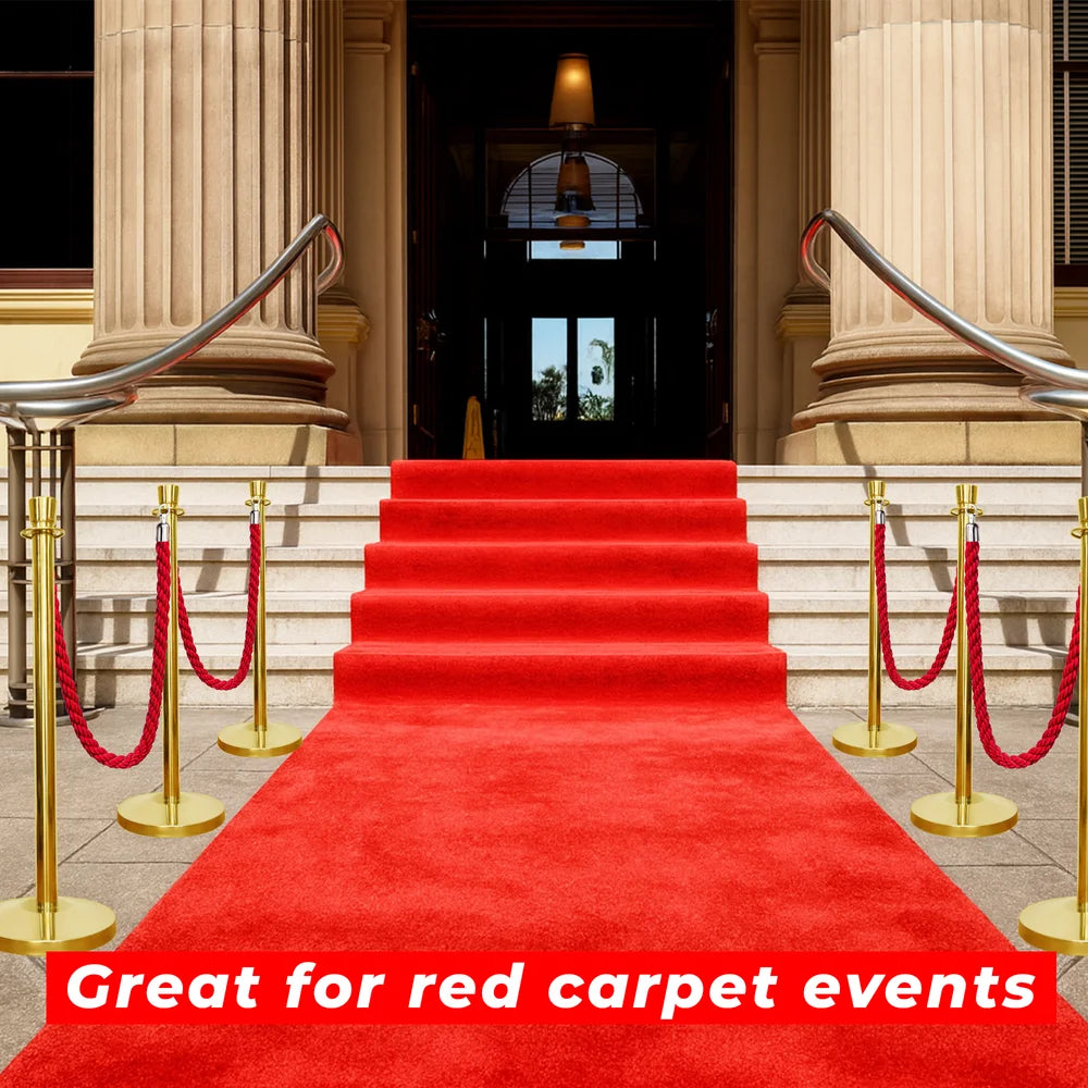 one hundred centimeter Berry gold crowd control stanchion with red twisted rope for organized pedestrian flow