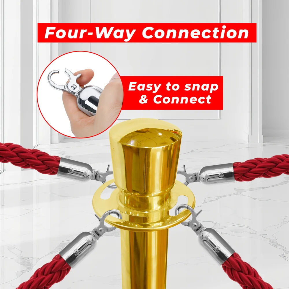 one hundred centimeter Berry gold entrance barrier post with red twisted rope for guest management
