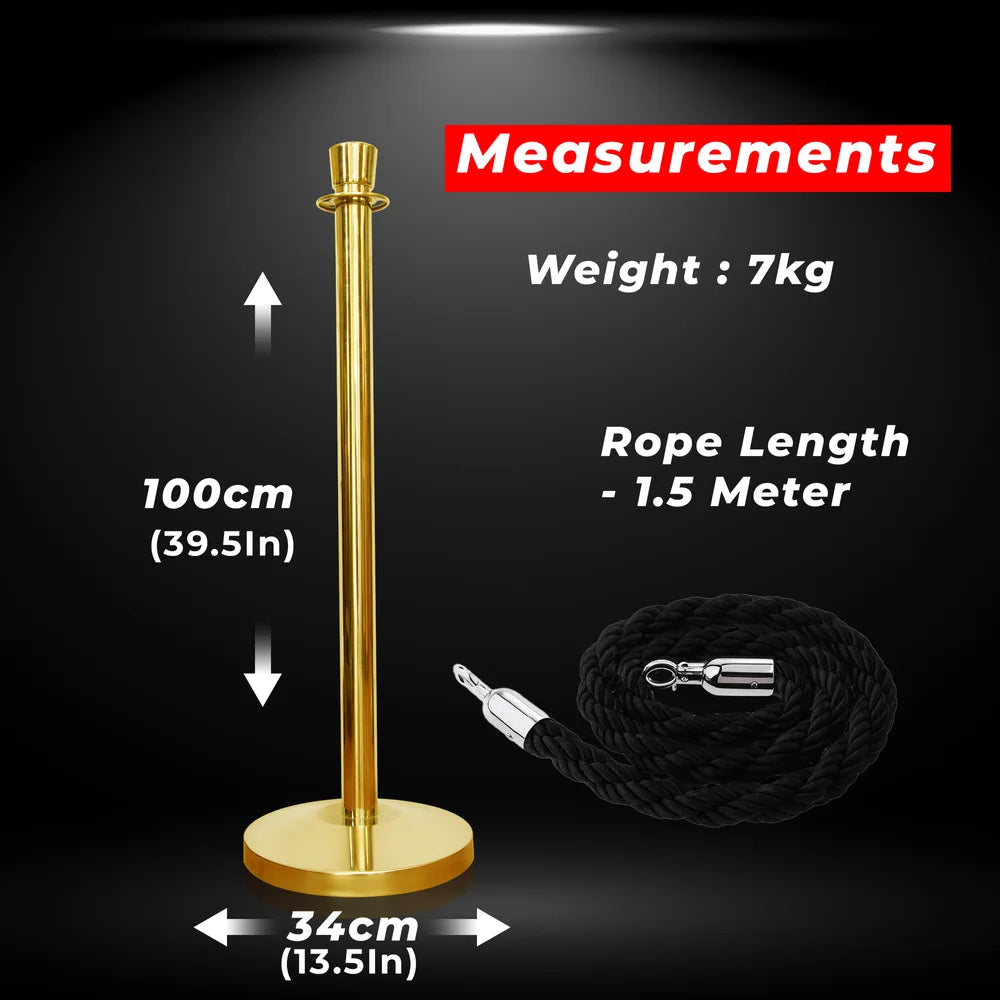 one hundred centimeter Berry gold entrance stanchion with black twisted rope for crowd organization