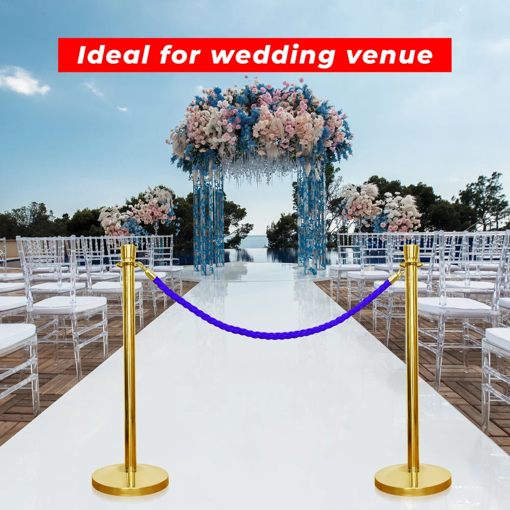 one hundred centimeter Berry gold entrance stanchion with blue twisted rope for crowd organization