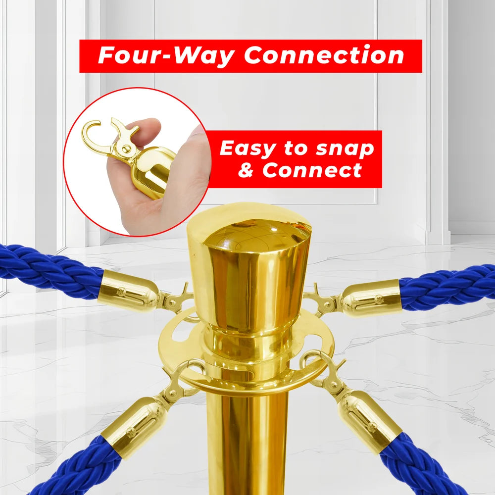 one hundred centimeter Berry gold event stanchion with blue twisted rope for venue management