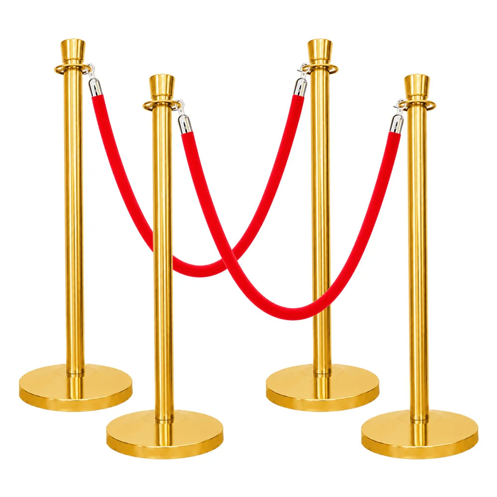 one hundred centimeter Berry gold hospitality stanchion with red velvet rope for hotels and venues