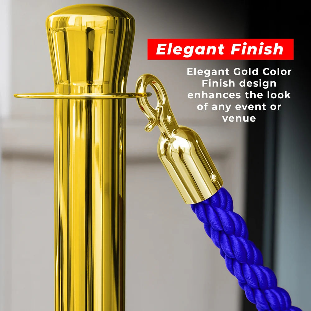 one hundred centimeter Berry gold hotel stanchion with blue twisted rope for guest queue management