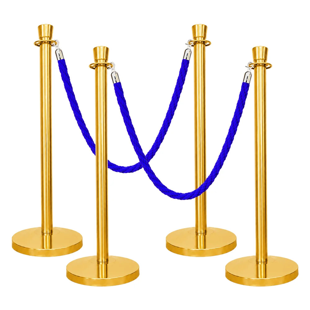 one hundred centimeter Berry gold museum stanchion with blue twisted rope for visitor management