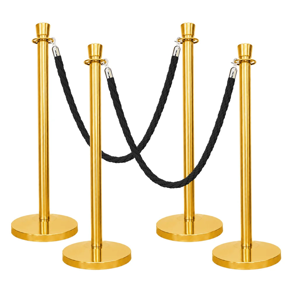 one hundred centimeter Berry gold museum stanchion with black twisted rope for visitor management