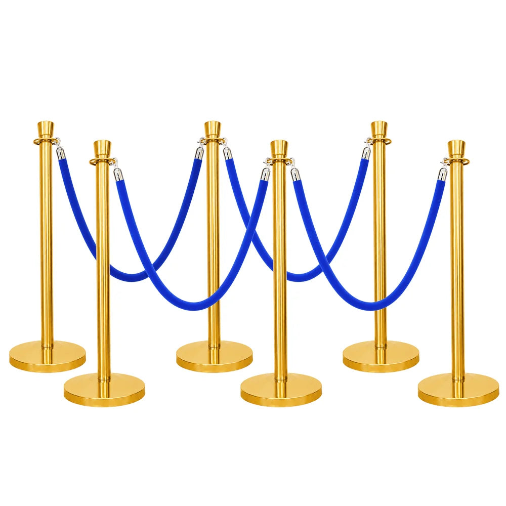 one hundred centimeter Berry gold pedestrian control post with blue rope for entrance management