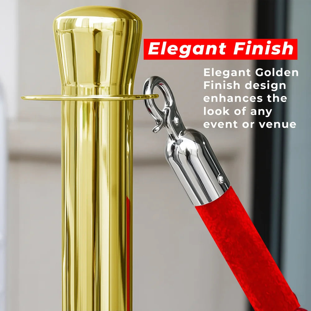 one hundred centimeter Berry gold premium queue post with red velvet rope for entrances and reception areas
