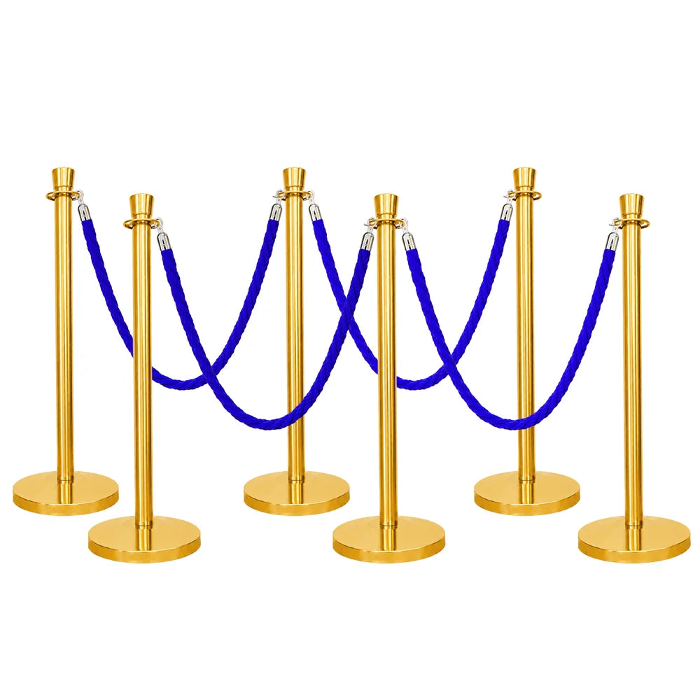 one hundred centimeter Berry premium gold rope barrier post with blue twisted rope for formal venues