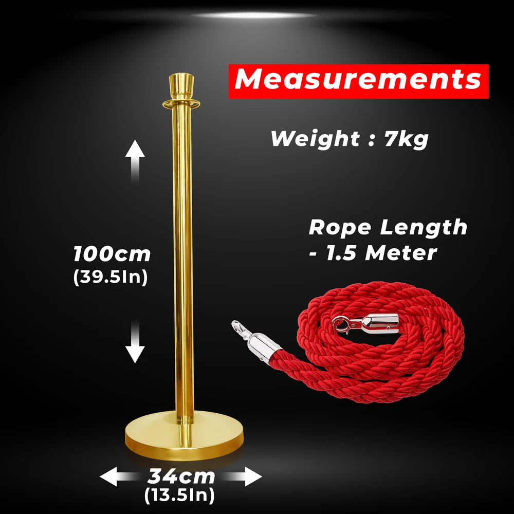 one hundred centimeter Berry gold queue barrier post with red twisted rope for entrances and events