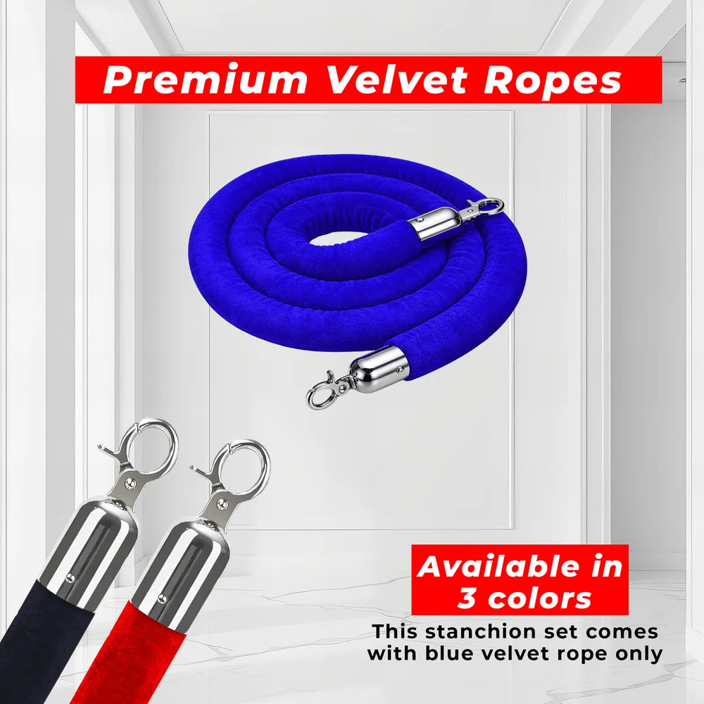 one hundred centimeter Berry gold queue organizer with blue twisted rope for customer flow