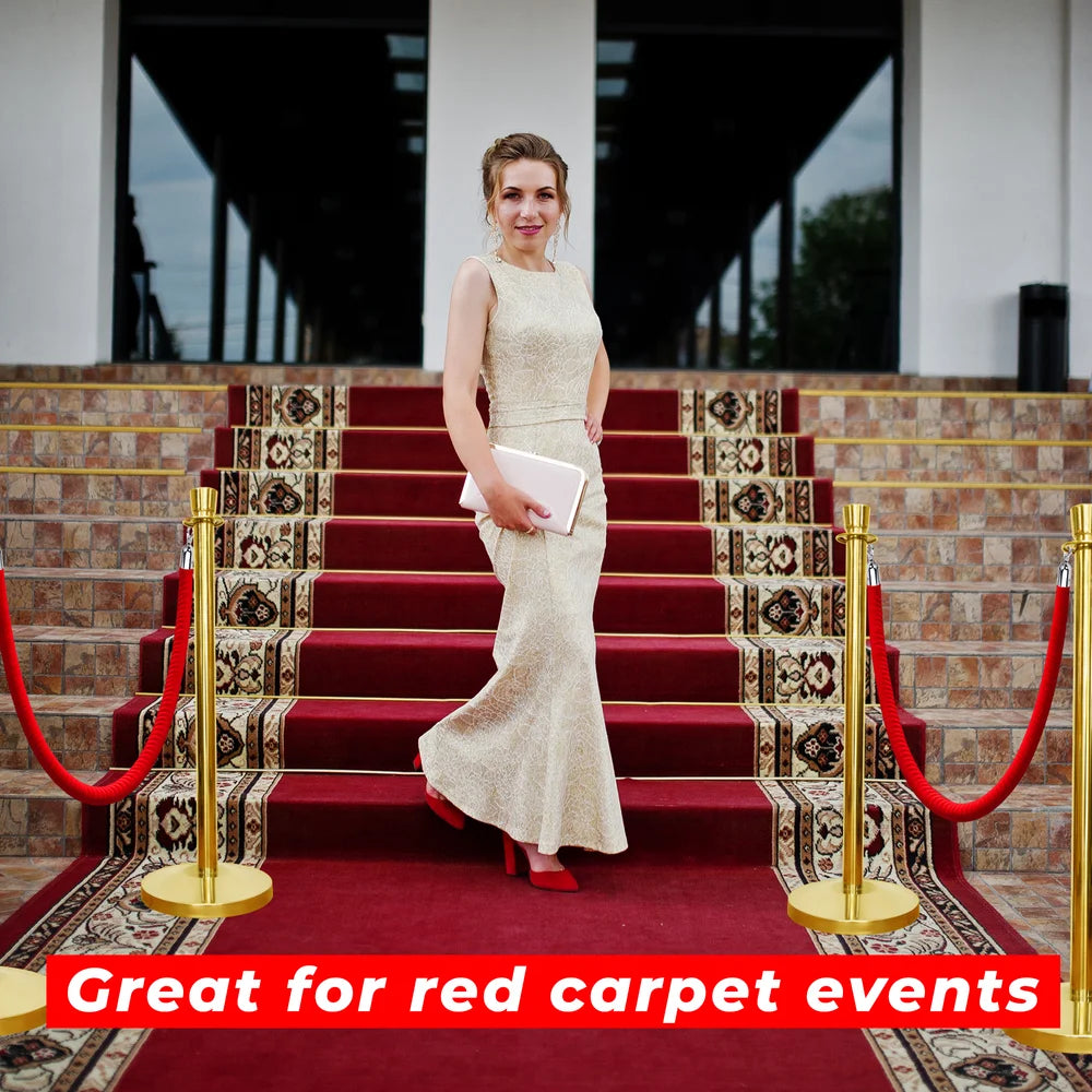 one hundred centimeter Berry gold crowd divider with red velvet rope for controlled pedestrian movement