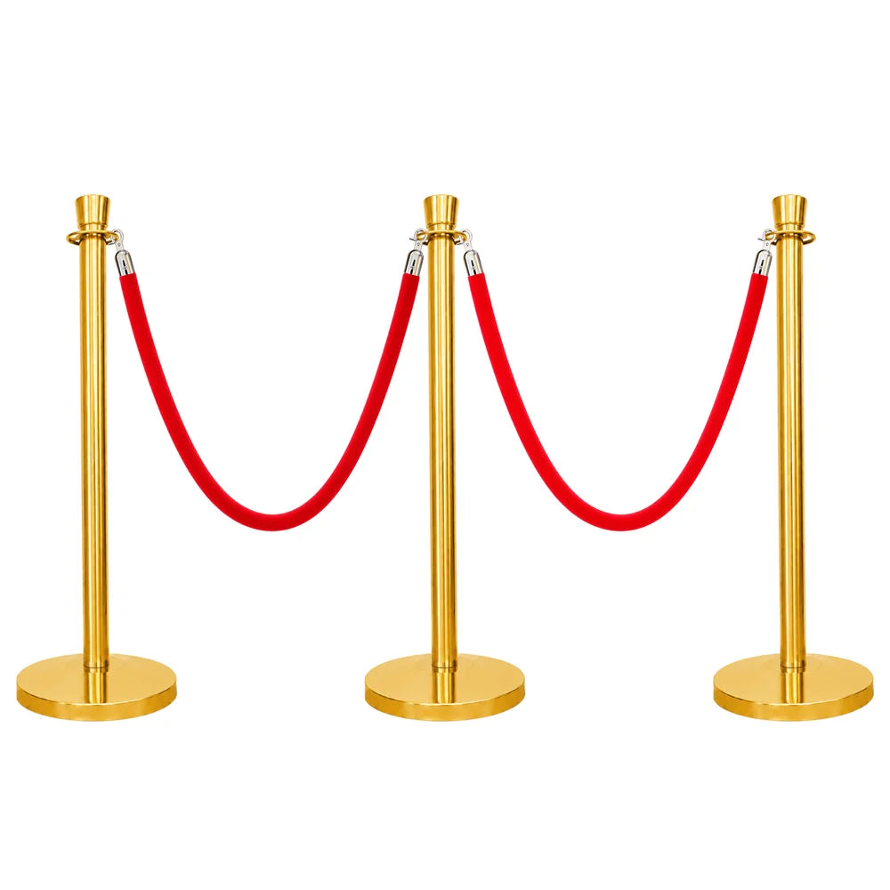 one hundred centimeter Berry gold entrance divider with red velvet rope for guest guidance