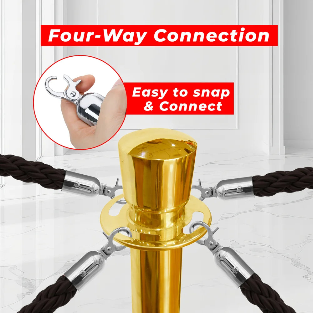 one hundred centimeter Berry gold rope barrier post with black twisted rope for queue management
