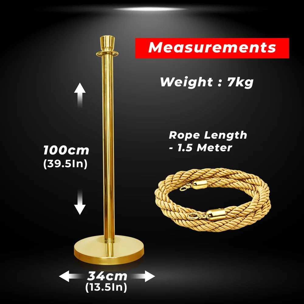 one hundred centimeter Berry gold rope barrier post with golden twisted rope for queue management