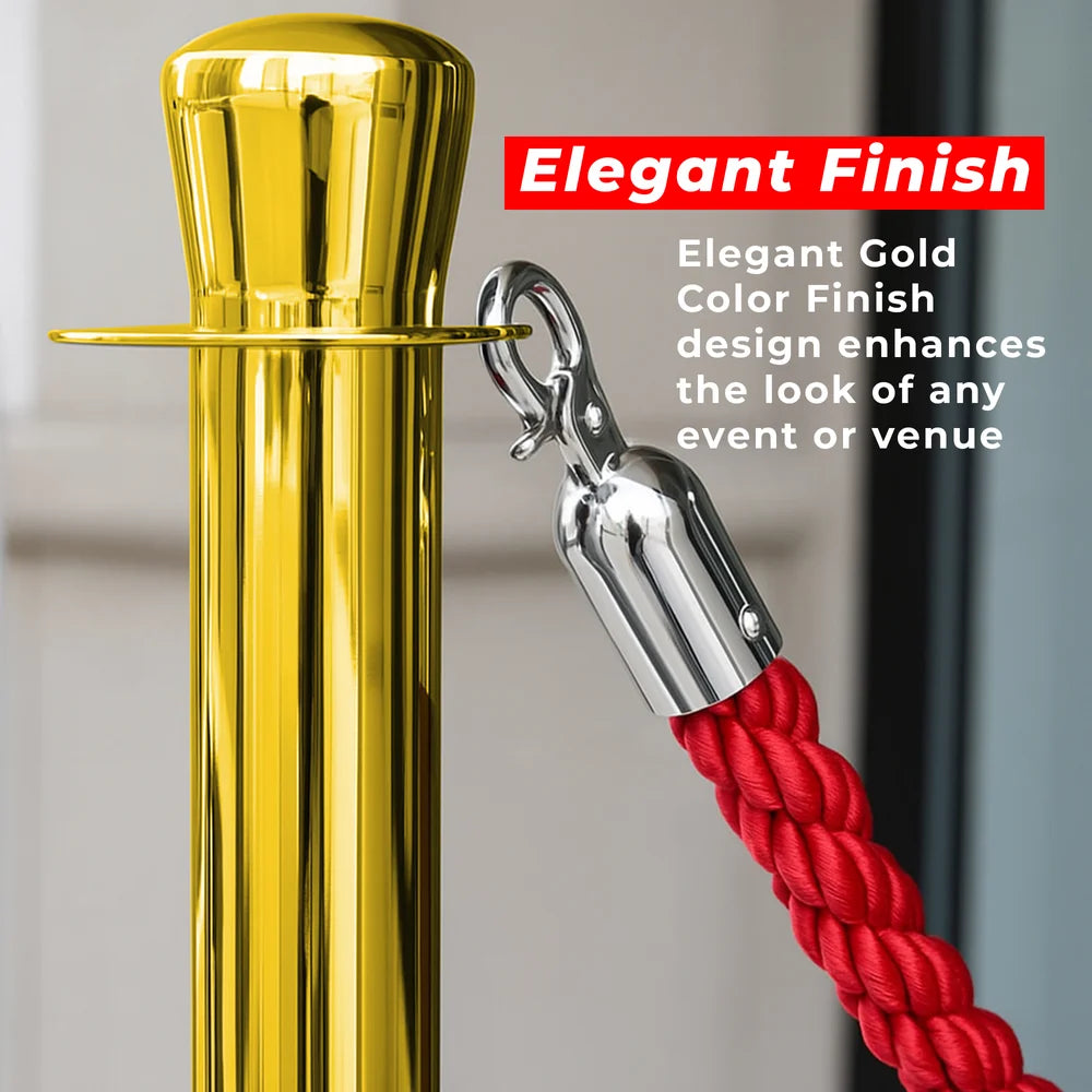 one hundred centimeter Berry gold rope barrier post with red twisted rope for venue and event management