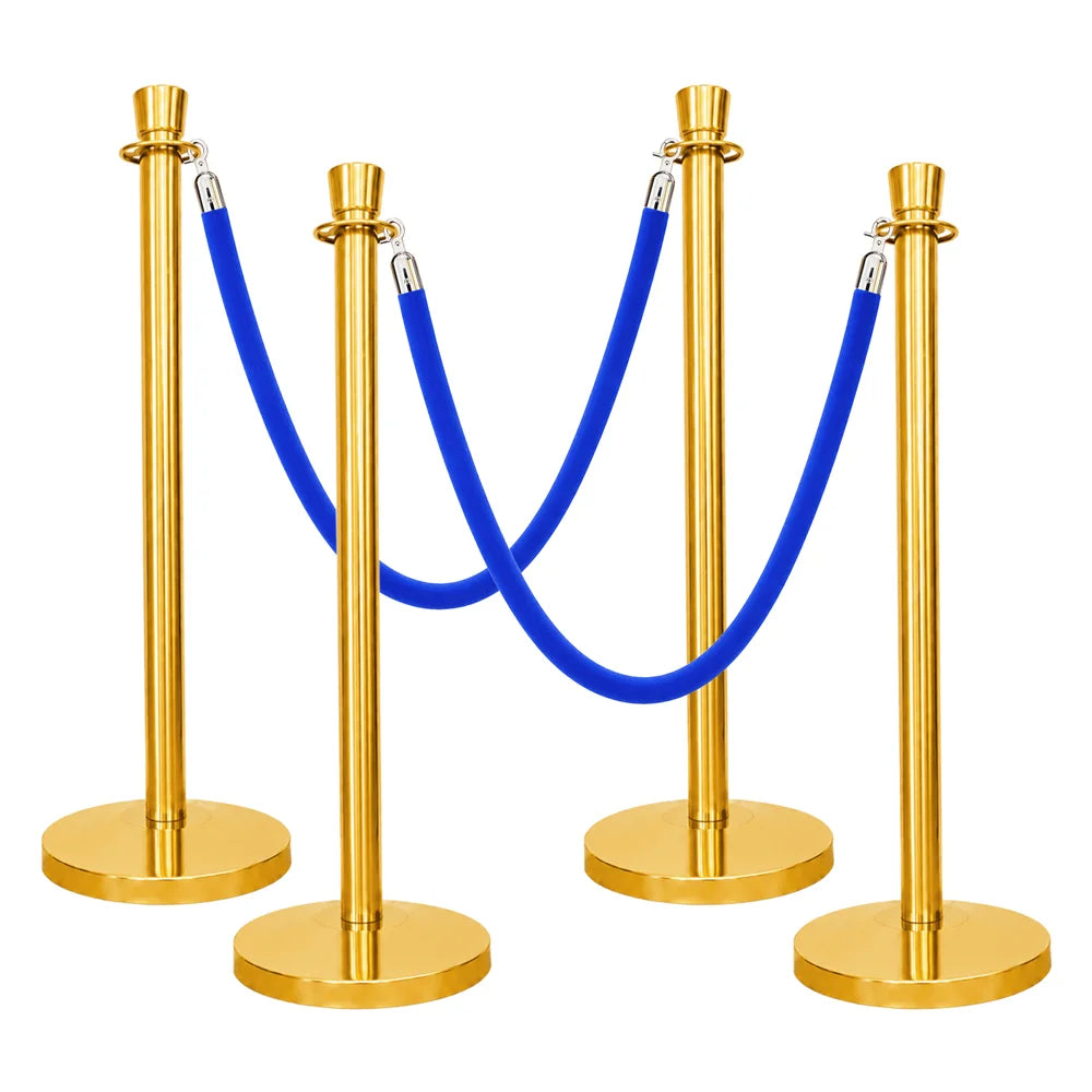 one hundred centimeter Berry gold rope boundary post with blue twisted rope for restricted areas