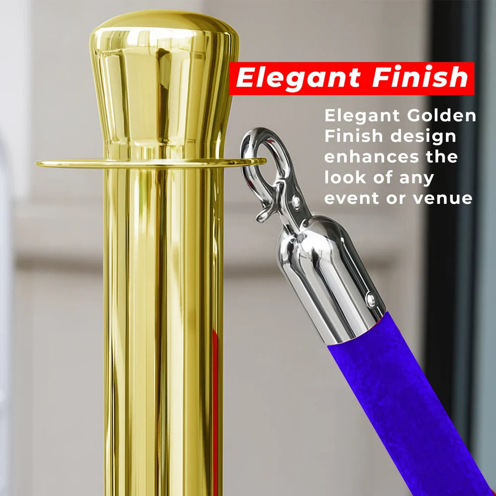 one hundred centimeter Berry gold rope divider with blue twisted cord for entrances and public spaces