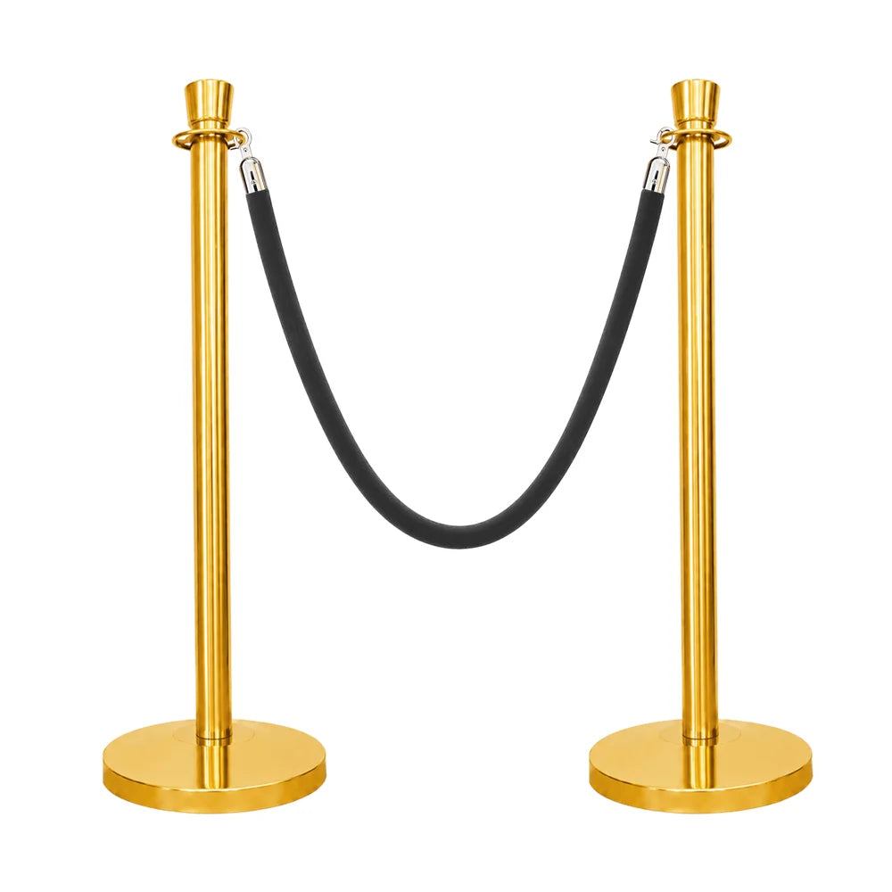 one hundred centimeter Berry gold stanchion post with black velvet rope for elegant crowd separation