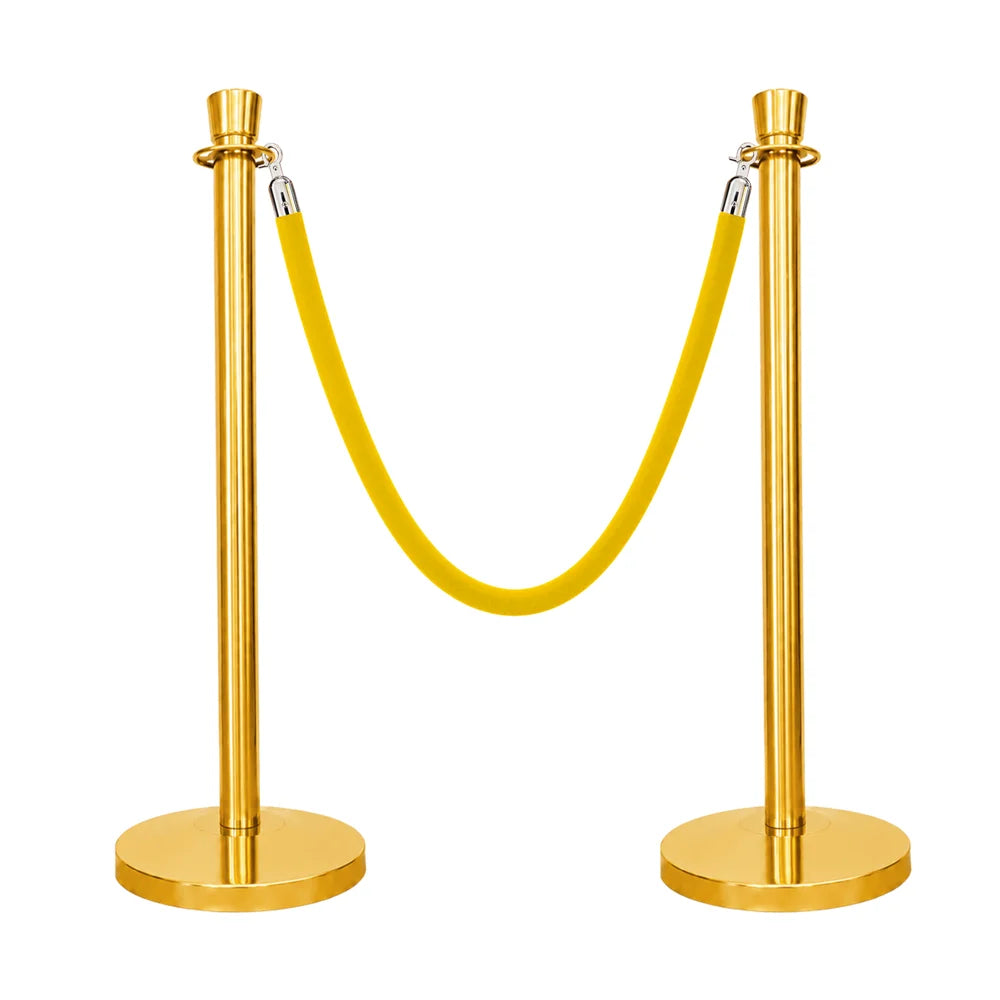 one hundred centimeter Berry gold stanchion post with golden velvet rope for elegant crowd separation