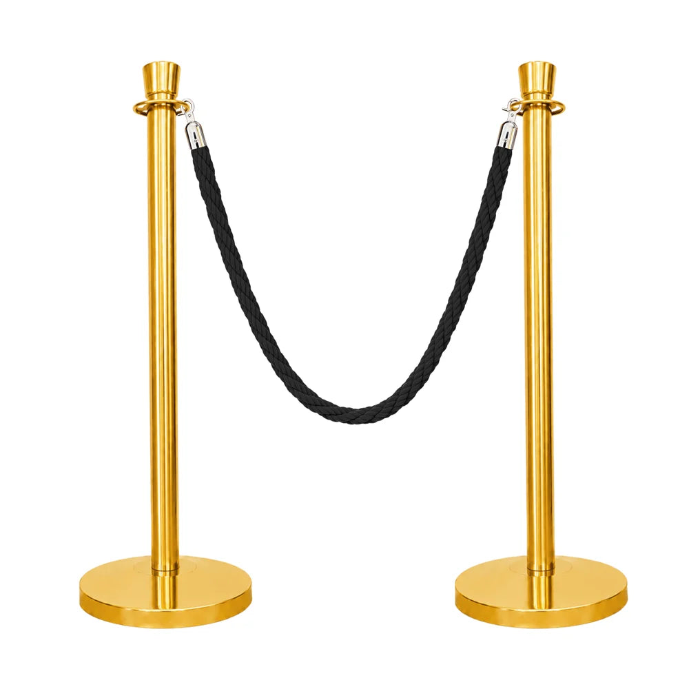one hundred centimeter Berry gold stanchion post with black twisted rope for crowd control