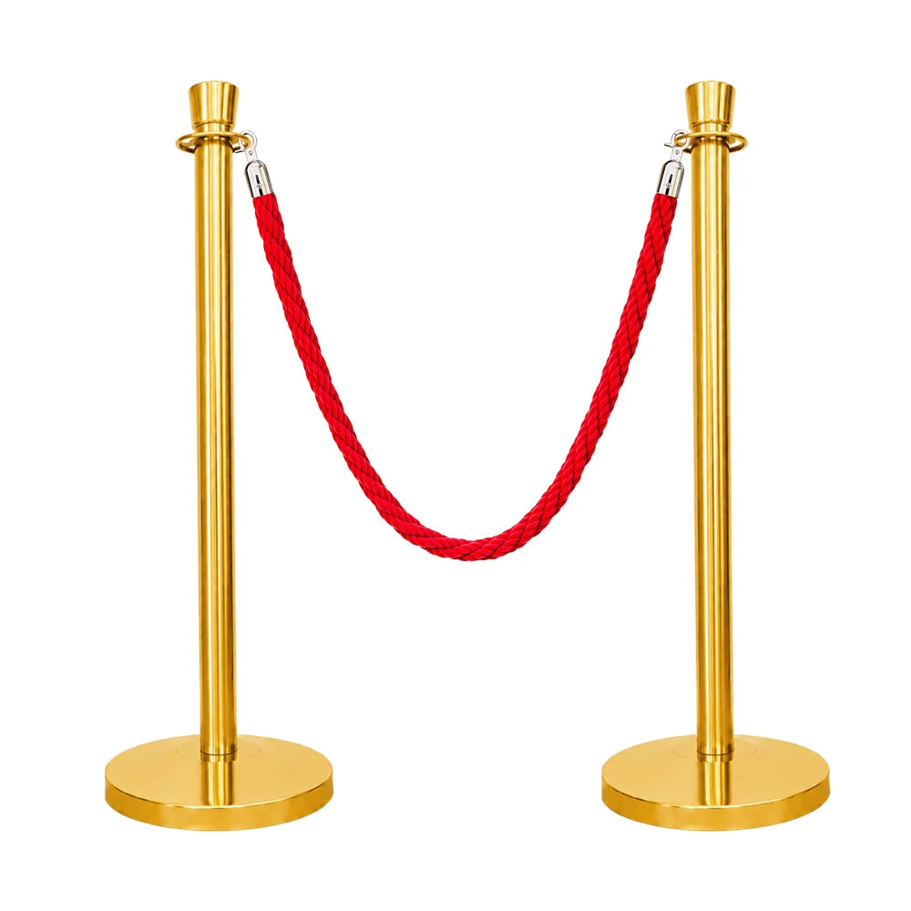 one hundred centimeter Berry gold stanchion post with red twisted rope for crowd control and queue management