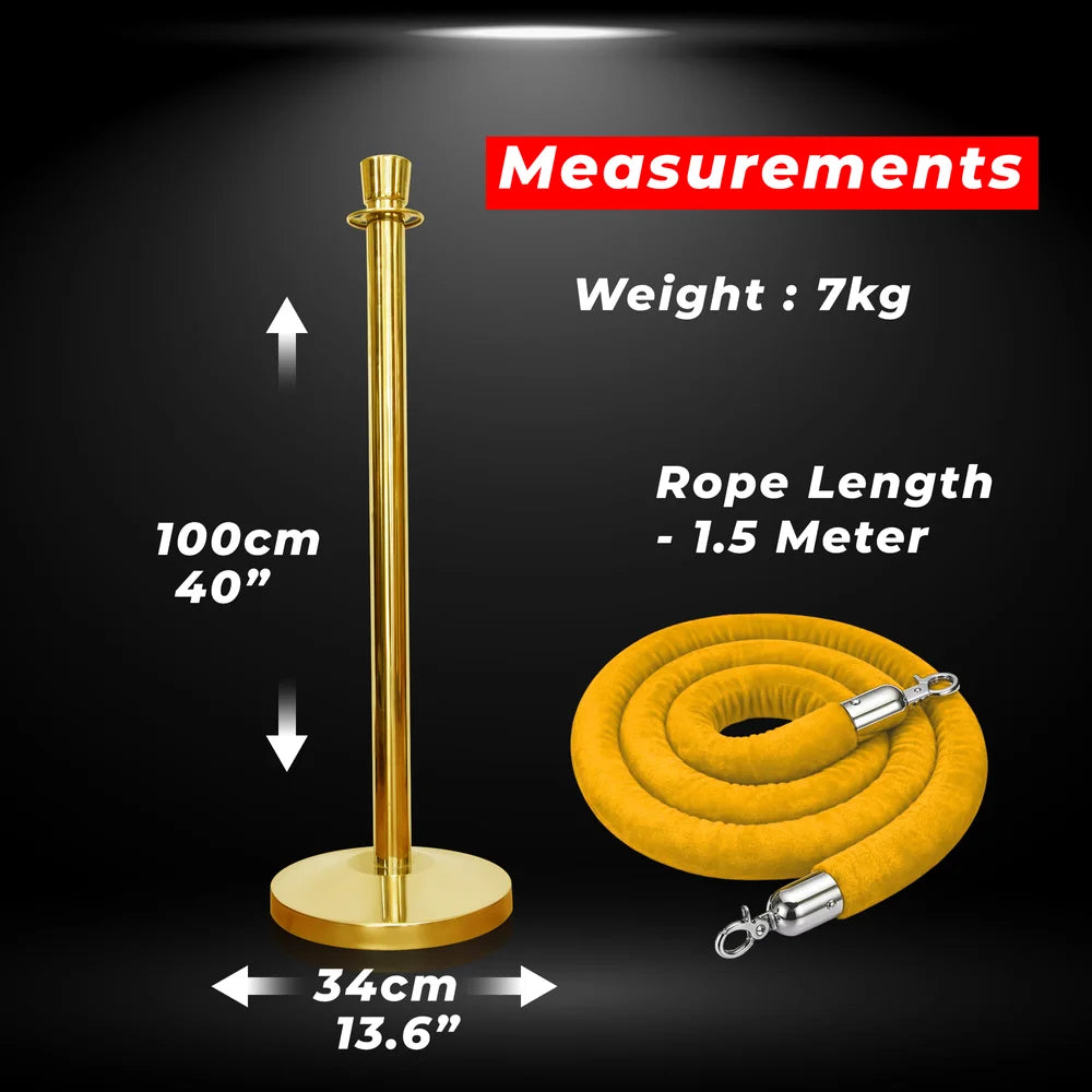one hundred centimeter Berry gold rope post with golden velvet rope for premium venue presentation