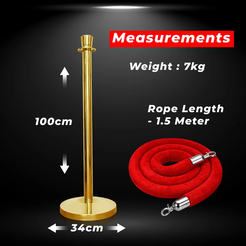 one hundred centimeter Berry gold velvet rope post with red rope for premium venue presentation