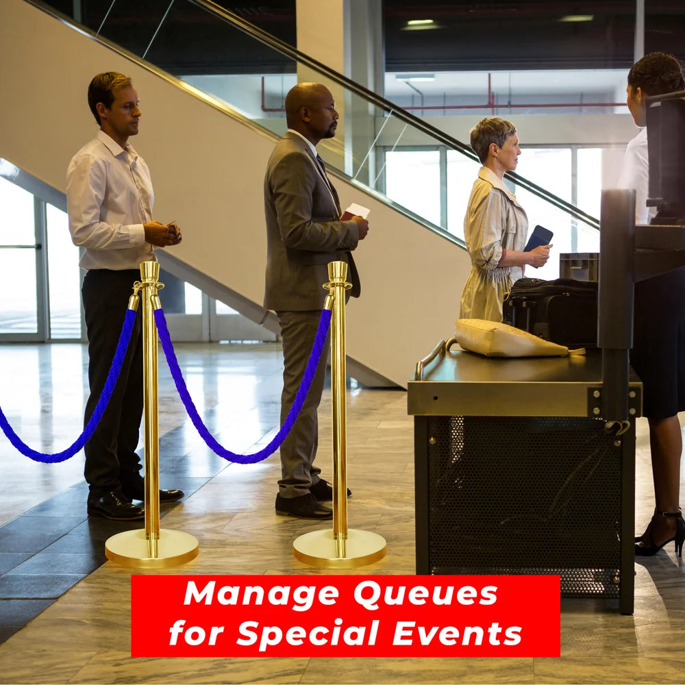 one hundred centimeter Berry gold stanchion with blue twisted rope for VIP and event areas