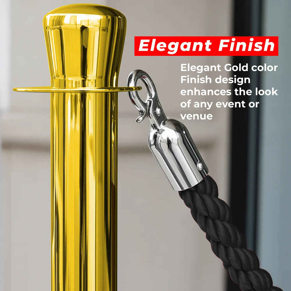 one hundred centimeter Berry gold VIP stanchion with black twisted rope for premium venue access