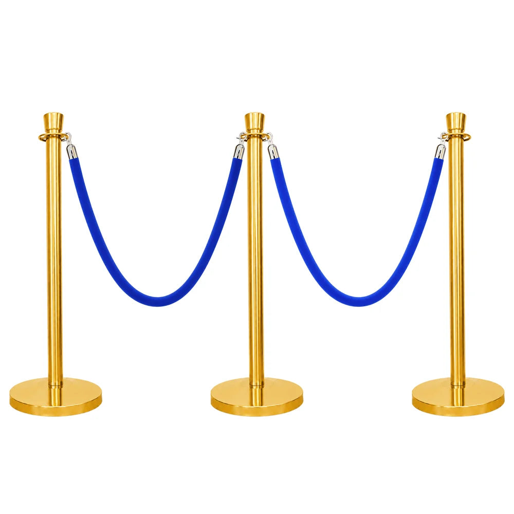 one hundred centimeter Berry gold visitor control post with blue twisted rope for public facilities