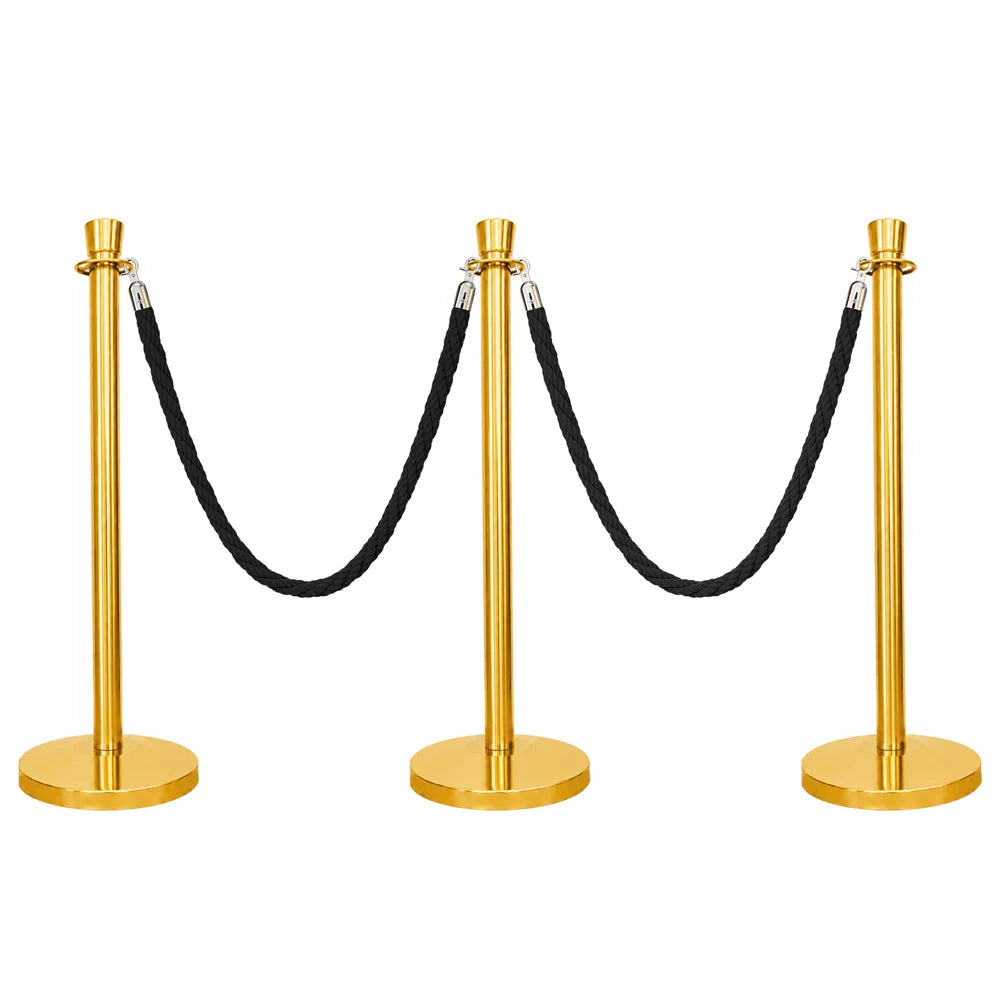 one hundred centimeter Berry gold wedding stanchion with black twisted rope for event decoration and queue control