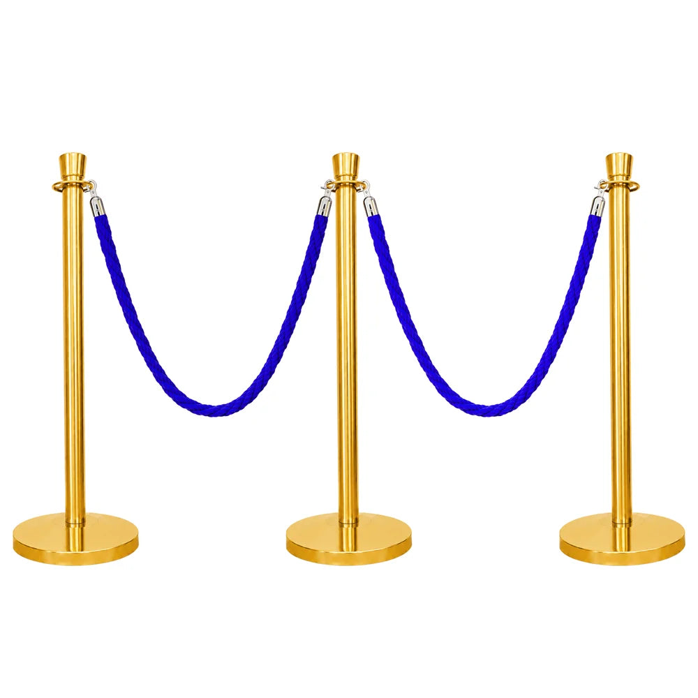 one hundred centimeter Berry gold wedding stanchion with blue twisted rope for event decoration and queue control
