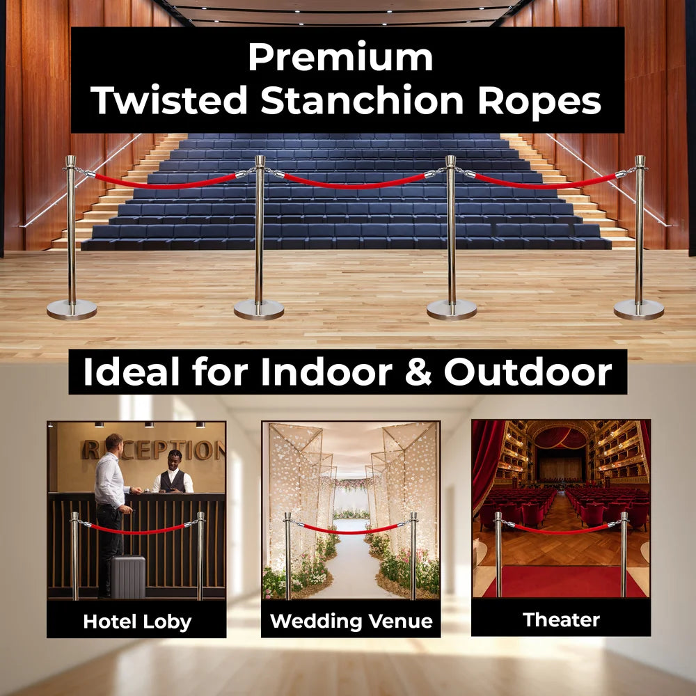 Berry 1.5M Velvet Stanchion Rope with Silver Hooks