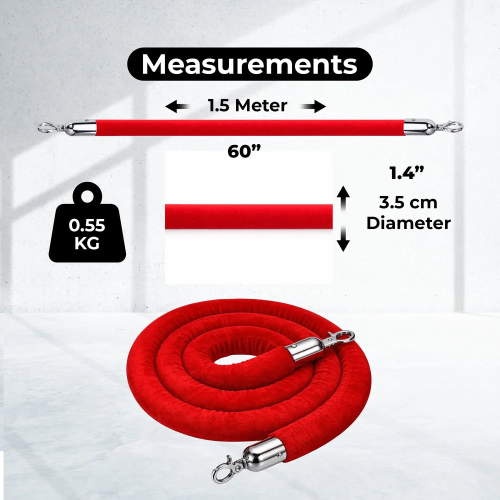 Berry 1.5M Velvet Stanchion Rope with Silver Hooks