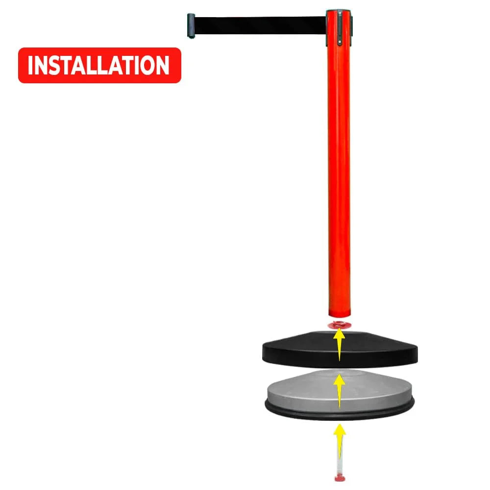 100CM Berry red access control post with 3M black retractable belt