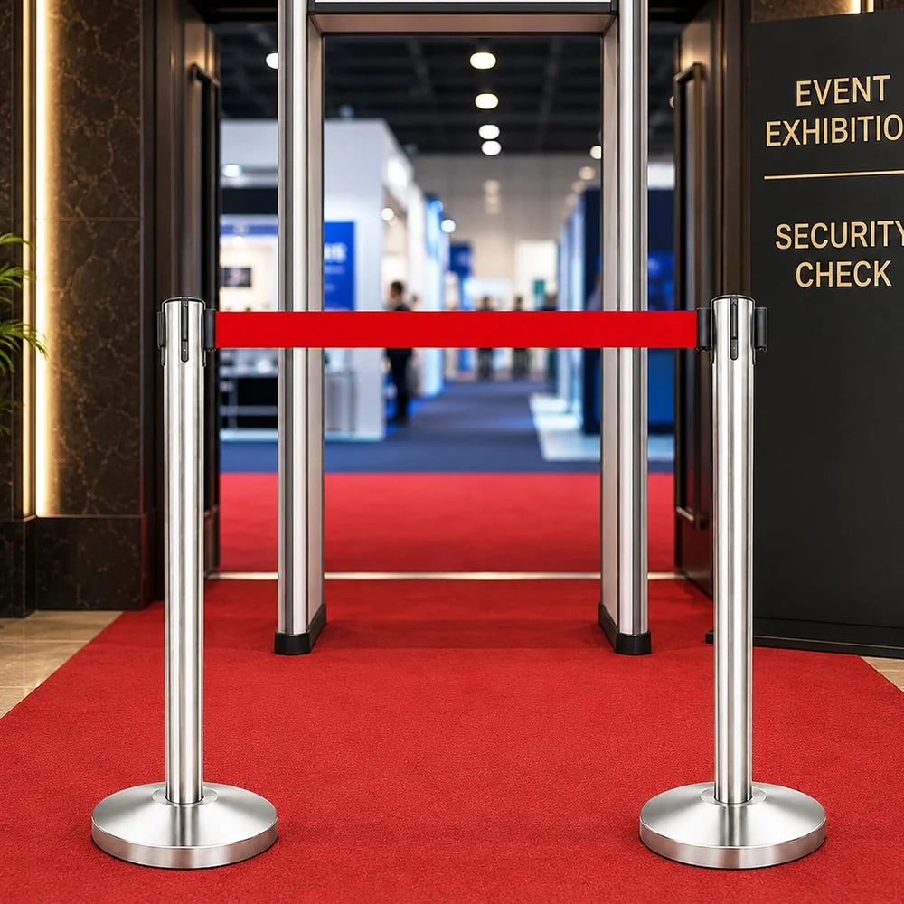 100CM Berry stainless steel access control stanchion with 3M red retractable belt