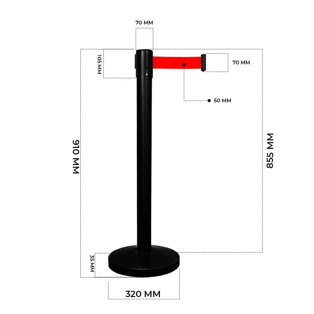 Berry Black Queue Barrier with 3M Red Retractable Belt
