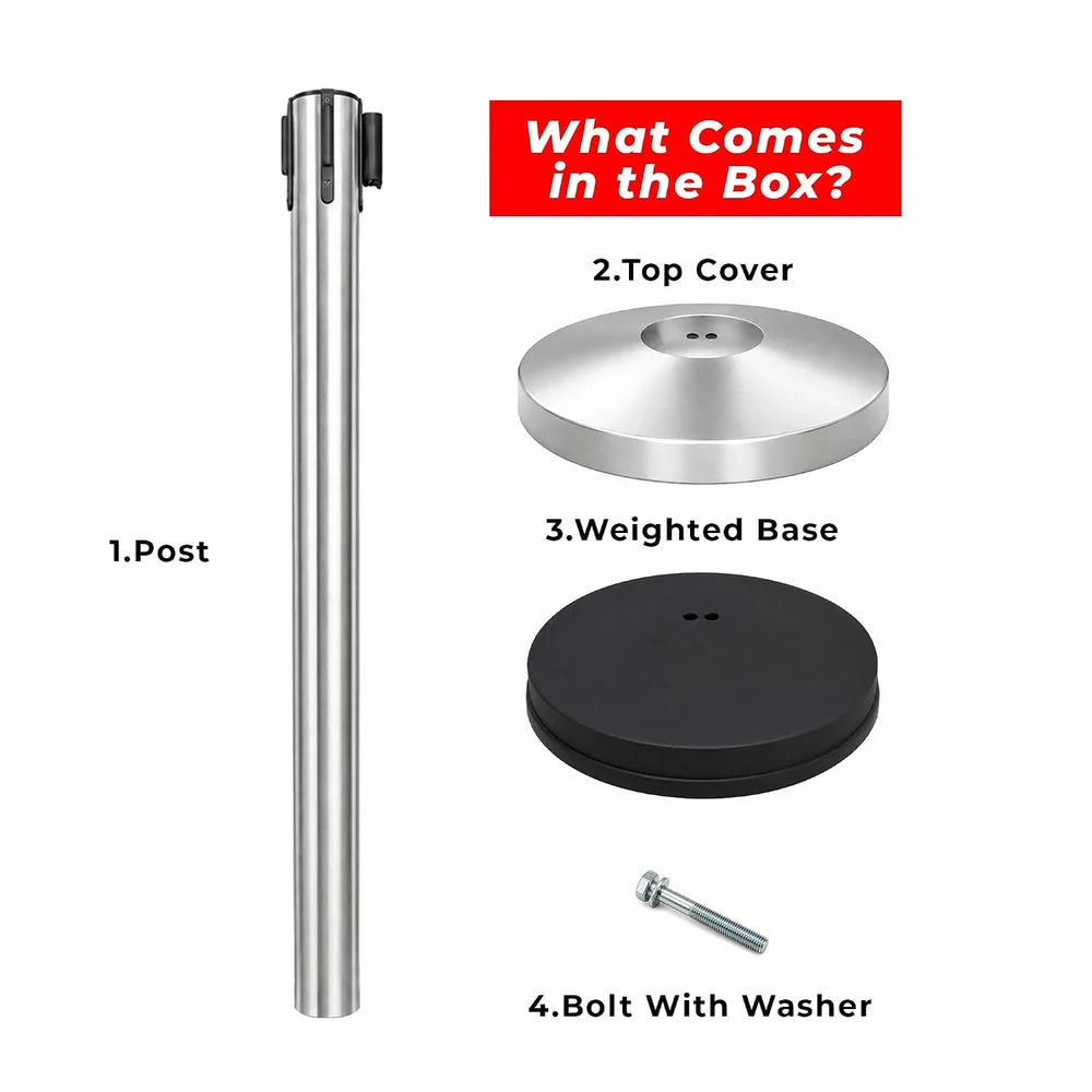 100CM Berry stainless steel queue stanchion with 3M red retractable belt