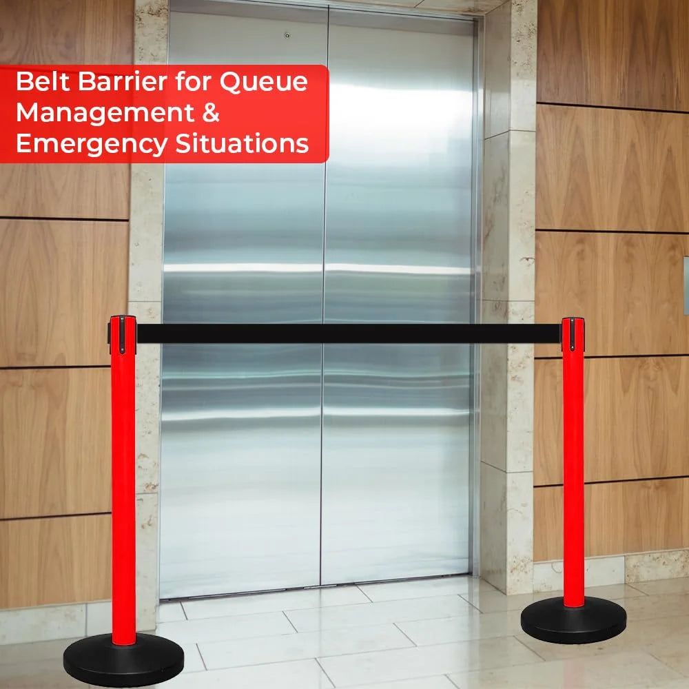 100CM Berry red crowd control post with 3M black retractable belt